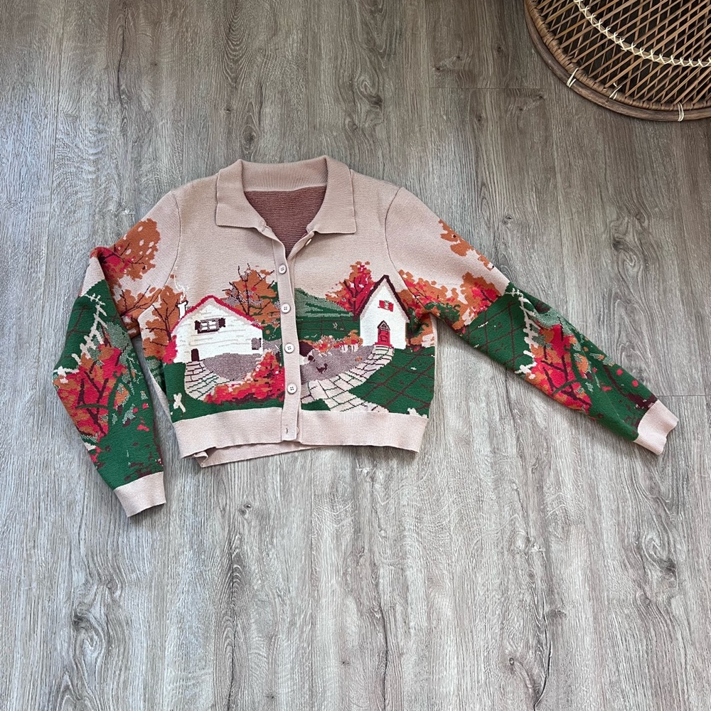 Fall Cottage Scene Cardigan